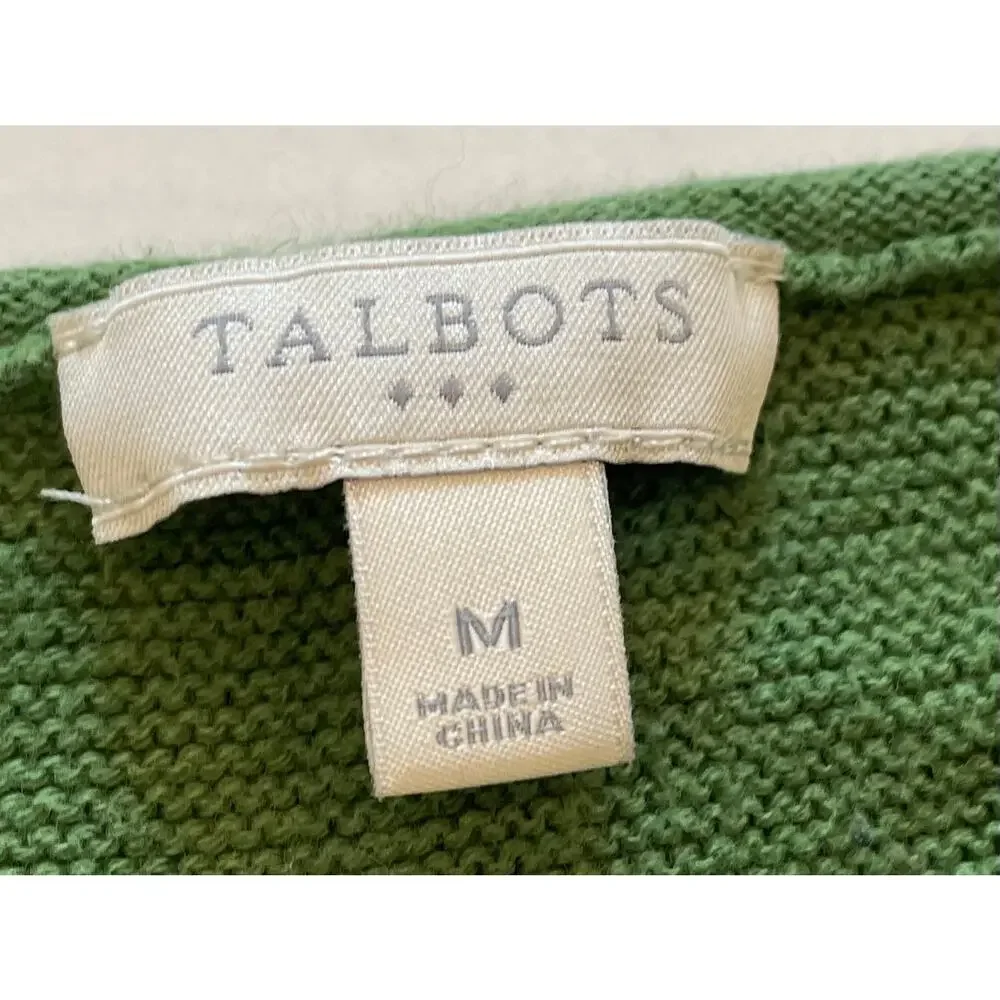Talbots Dark Green Long Sleeve V-Neck Sweater, Cotton, Size M